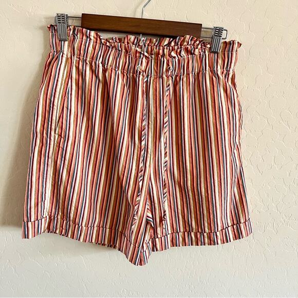 Madewell pull on drawstring mid-length paper bag shorts in rainbow stripe - Picture 6 of 10
